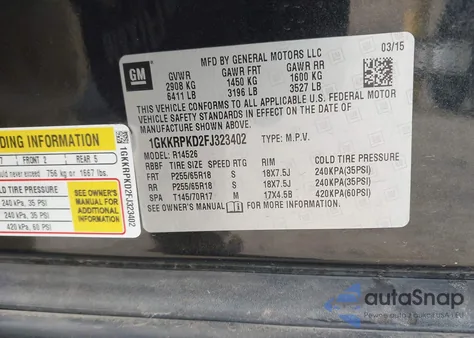 2015 GMC Acadia Sle-2 z USA, uszkodzony, nr VIN 1GKKRPKD2FJ323402